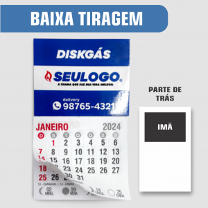 IMÃ DE GELADEIRA COM CALENDÁRIO - BAIXA TIRAGEM COUCHE 300G + MANTA MAGNÉTICA 0,3mm + BLOCO DE CALENDÁRIO 5x9cm 4x0 - Colorido Frente LAMINAÇÃO BRILHO CORTE RETO 